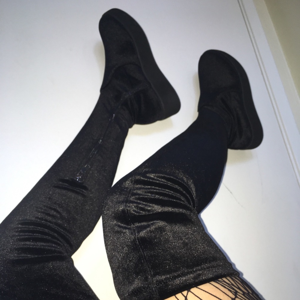 Black Velvet Forever 21 Thigh High Platform Boots